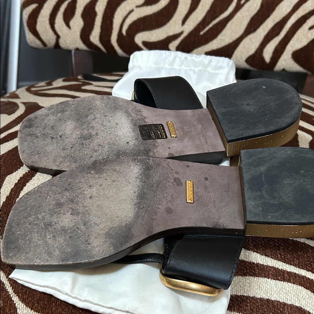 Gucci Black Marmont Sandals with Gold Heels - Picture 6 of 10